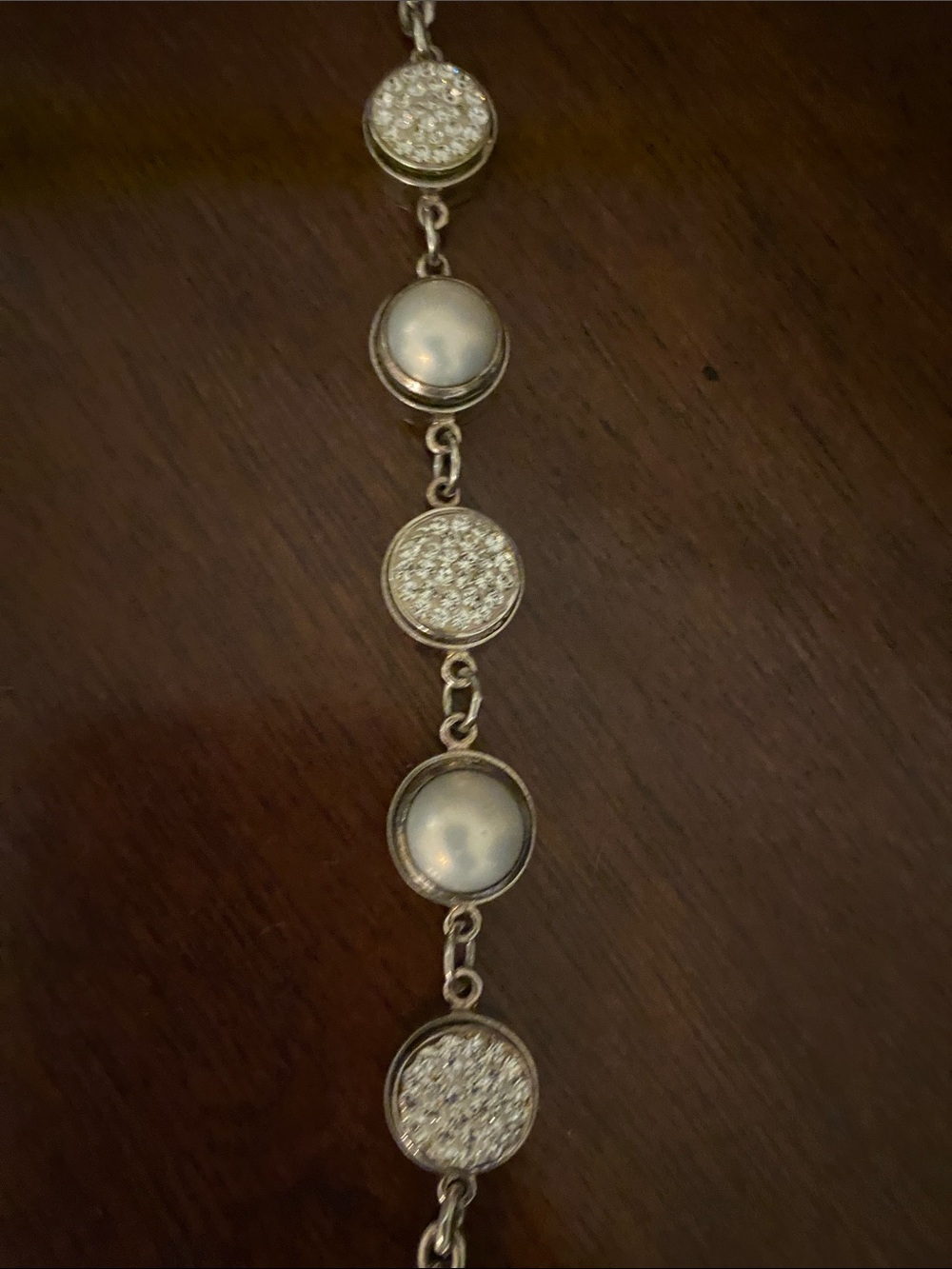925 Sterling Pearl Cabochon and Crystal Link Bracelet - Women's Jewelry